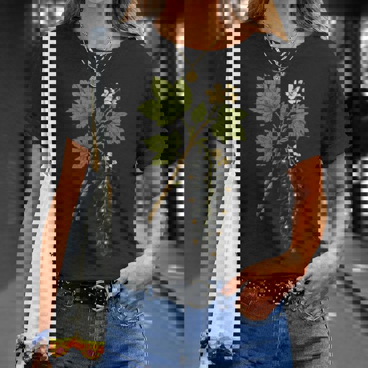 ビンテージボタニカルブラックカラント自然アートプリント Tシャツ 彼女への贈り物