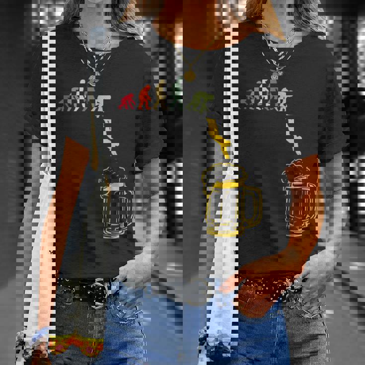 ビール 酒 面白いtシャツ 人類の進化 飲み おもしろ 飲み会 のんべえ メンズ ネタ 服 Tシャツ 彼女への贈り物