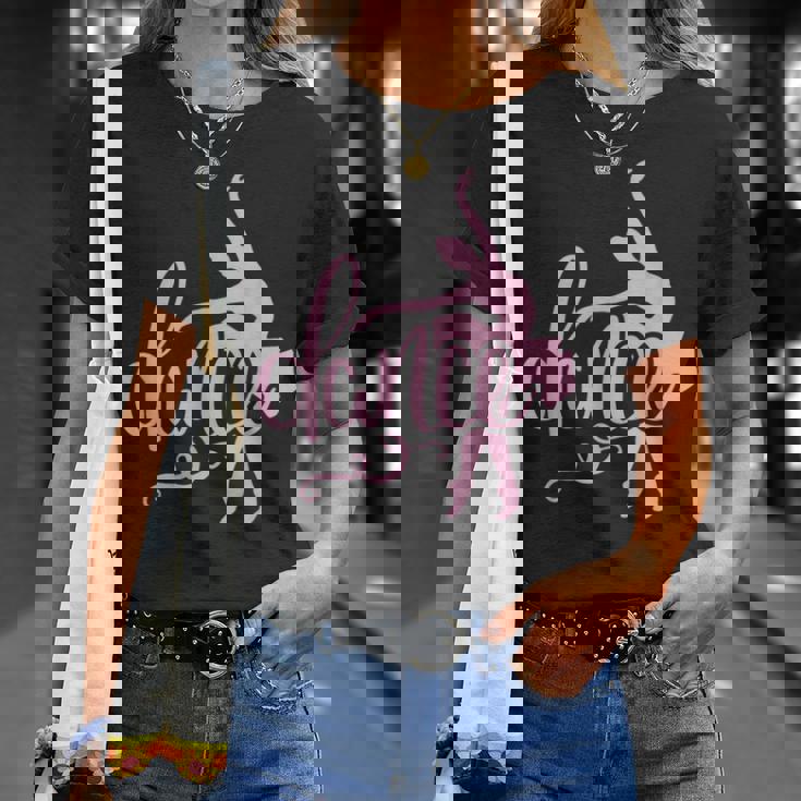 ピンクのバレエダンサー、スクリプトダンスレタリングデザイン。 Tシャツ 彼女への贈り物