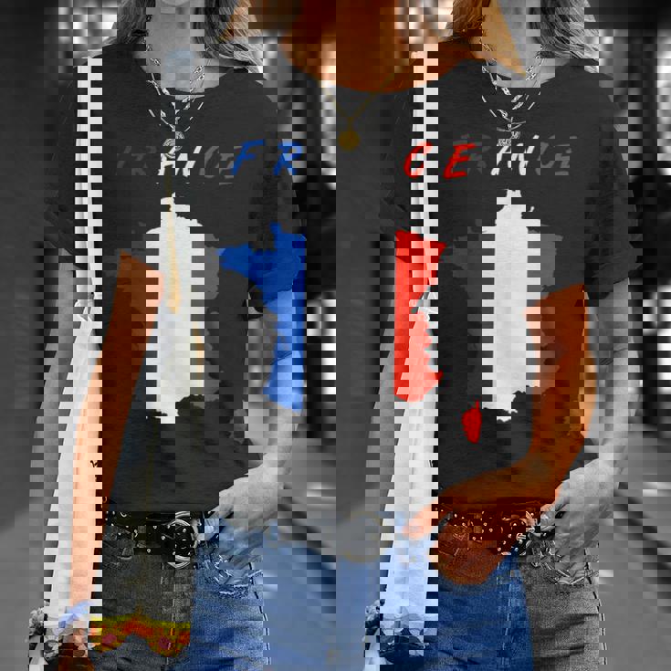 フランスの地図の中のフランス国旗tシャツ Tシャツ 彼女への贈り物