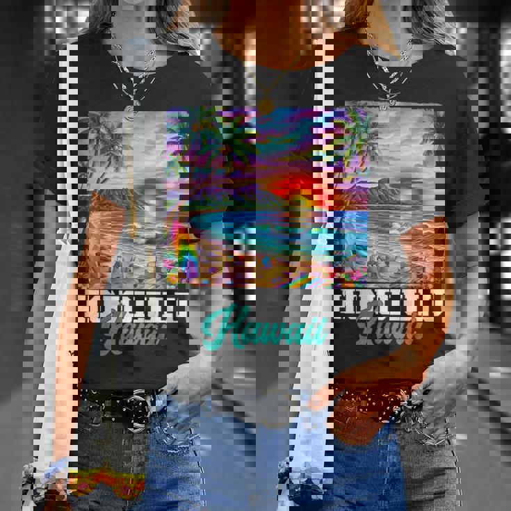 ホノルル ハワイ ハワイアン 波 ビーチ 夏 サーフィン レトロ Tシャツ 彼女への贈り物