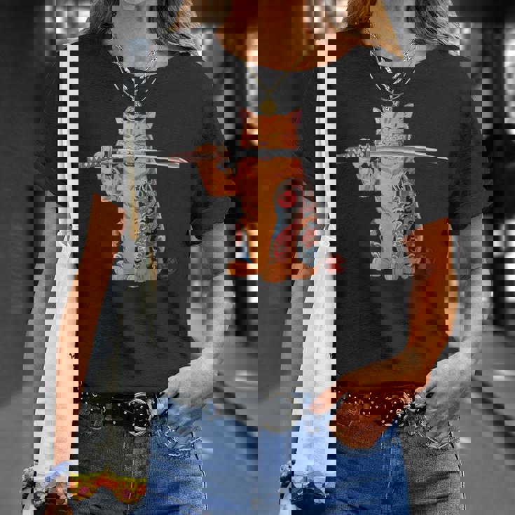 ヤクザ 猫 サムライ タトゥー 日本語 オレンジ 猫 グラフィック Tシャツ 彼女への贈り物