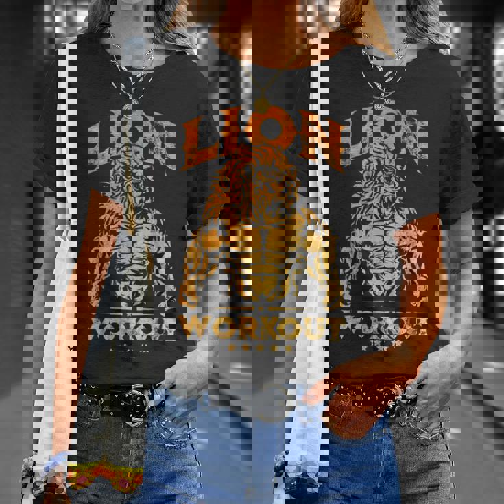 ライオン ワークアウト ゴールド トレーニング ビースト ジム フィットネス パワーマッスル Tシャツ 彼女への贈り物