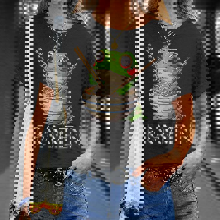 ラーメンを食べるカエルの麺 カワイイ 美的 日本アニメ Tシャツ 彼女への贈り物