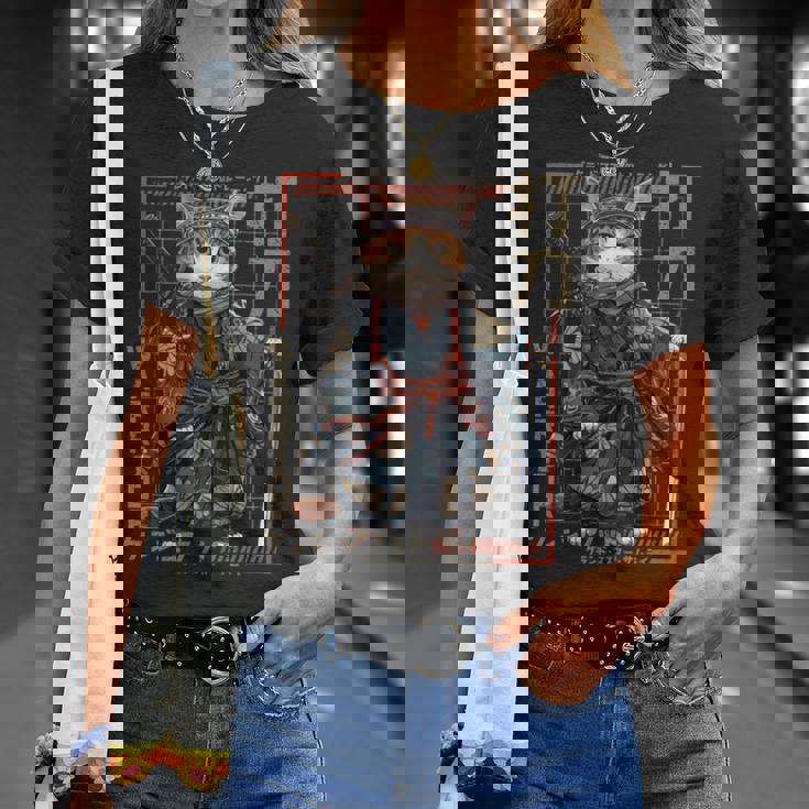 レトロな侍猫 戦士の猫 長袖tシャツ Tシャツ 彼女への贈り物