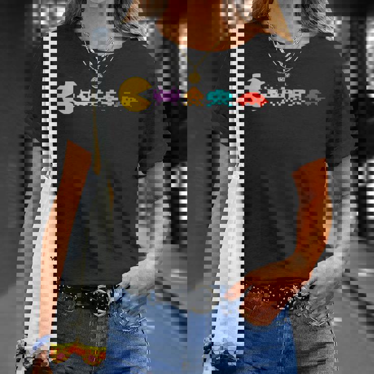 レトロヴィンテージ80年代アーケードゲームインベーダーマッシュアップ Tシャツ 彼女への贈り物