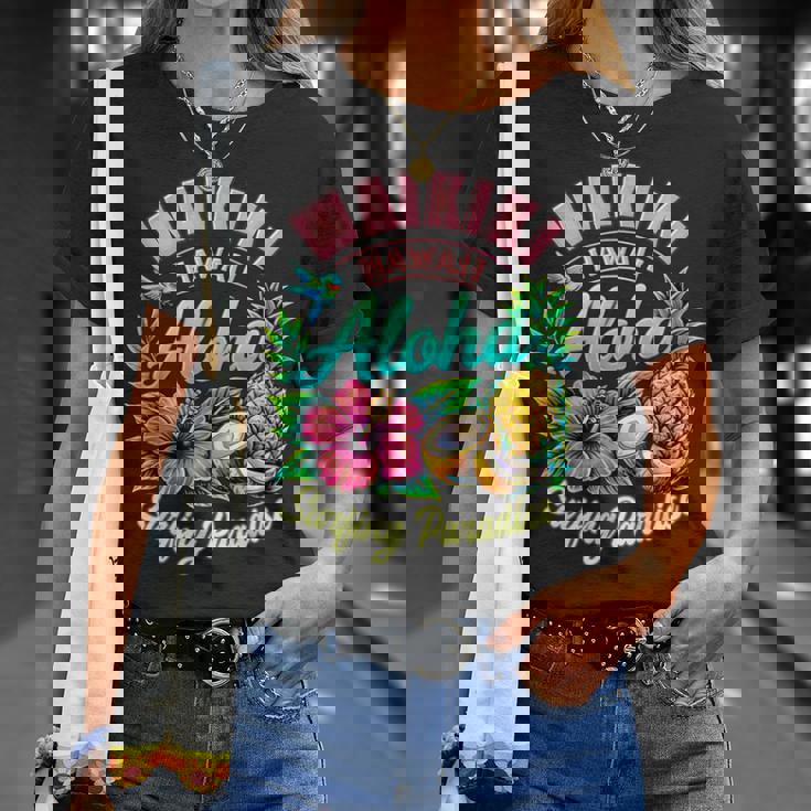 ワイキキ ハワイ アロハ サーフィン パラダイス ハイビスカス パイナップル Tシャツ 彼女への贈り物
