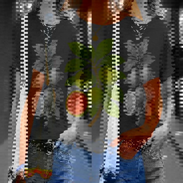 ヴィンテージ ボタニカル グアバ 自然 フルーツ アートプリント Tシャツ 彼女への贈り物