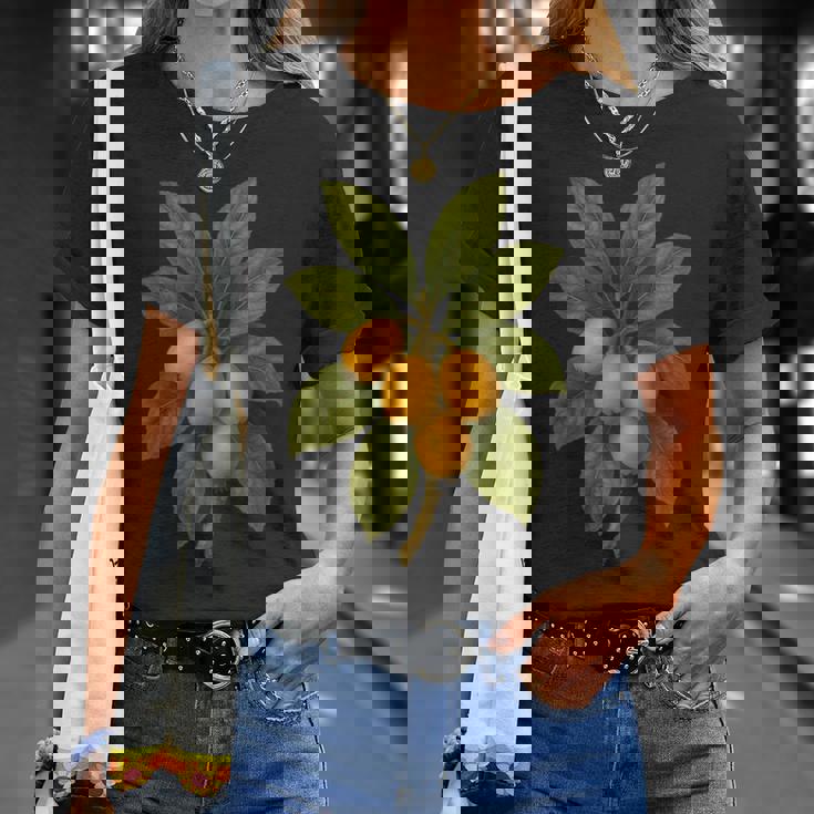 ヴィンテージ ボタニカル ビワ 自然 フルーツ アートプリント Tシャツ 彼女への贈り物