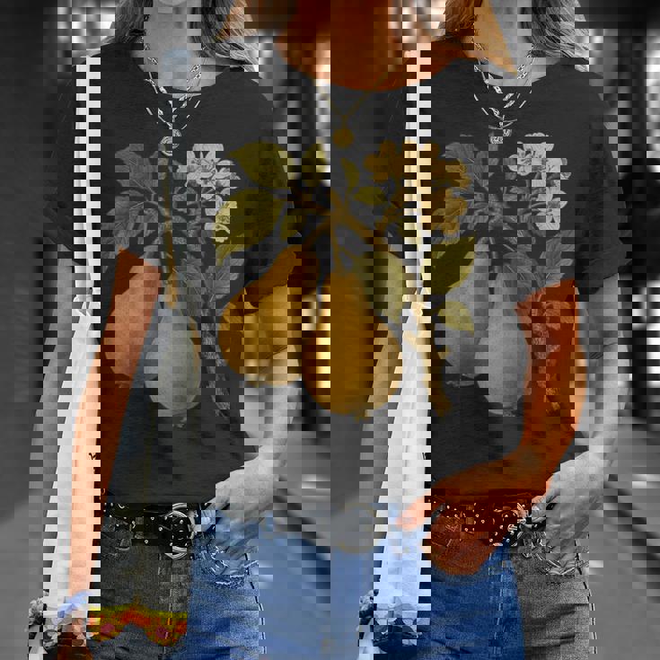 ヴィンテージボタニカル梨アートプリント Tシャツ 彼女への贈り物