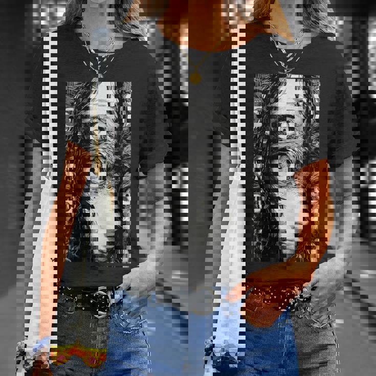 不気味な漫画 少女 怖い目 ホラー ハロウィン 恐ろしい Tシャツ 彼女への贈り物