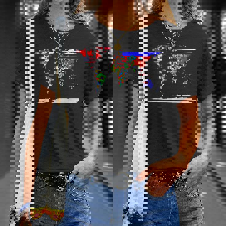 世界地図と世界の国の旗 Tシャツ 彼女への贈り物