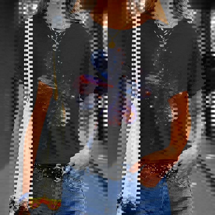 四つ葉のクローバーのシルエット 宇宙 美的 ギャラクシー Tシャツ 彼女への贈り物