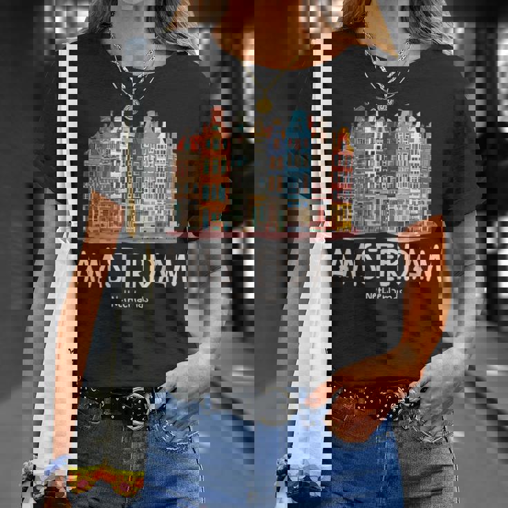 夜のアムステルダム-オランダオランダ-アムステルダム Tシャツ 彼女への贈り物