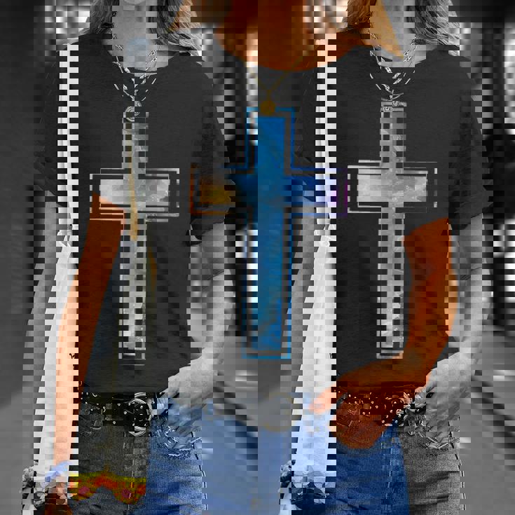 宗教のシルエット 信仰 水彩 キリスト教 十字架 Tシャツ 彼女への贈り物