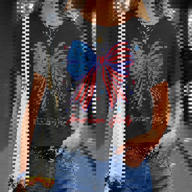 愛国的な弓 アメリカンガーリーシャツ 星条旗アート Tシャツ 彼女への贈り物