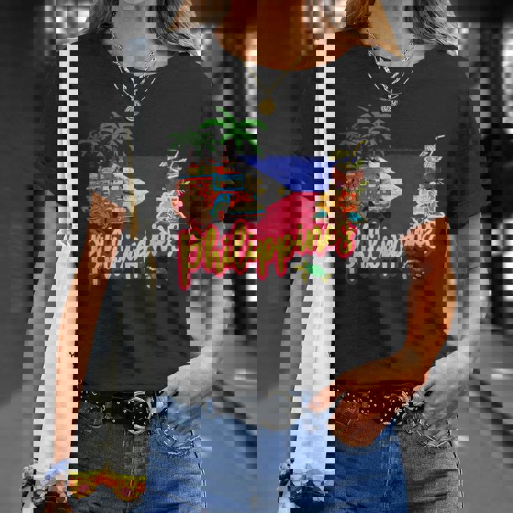 旗のヤシの木のお土産とフィリピンのヴィンテージメガネザル Tシャツ 彼女への贈り物