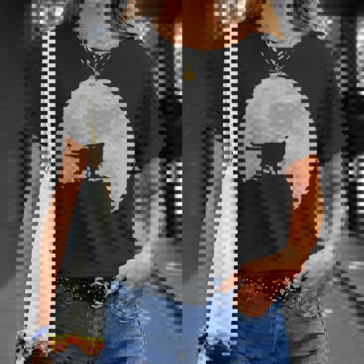 月と猫のシルエット ソマリ猫 Tシャツ 彼女への贈り物