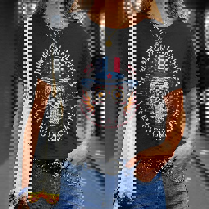 本物のメキシカンパーツを使用したアメリカ製スカル。 Tシャツ 彼女への贈り物