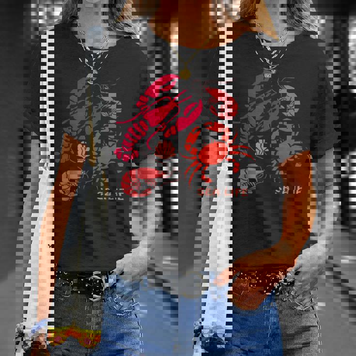 海洋生物、ロブスター、カニ、エビ、カミ、海洋、シーフード Tシャツ 彼女への贈り物