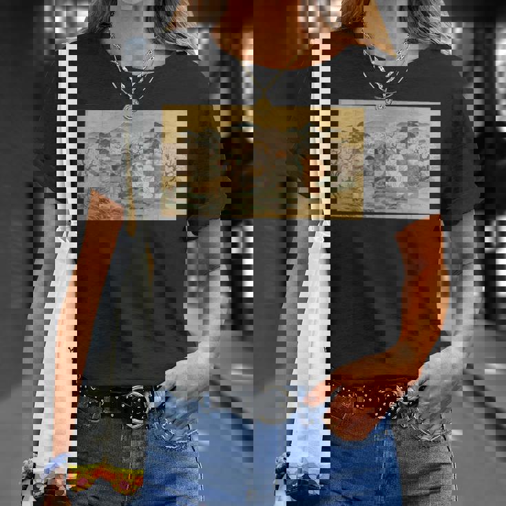 狸 狐 屏風絵 日本画 たぬき きつね Tシャツ 彼女への贈り物