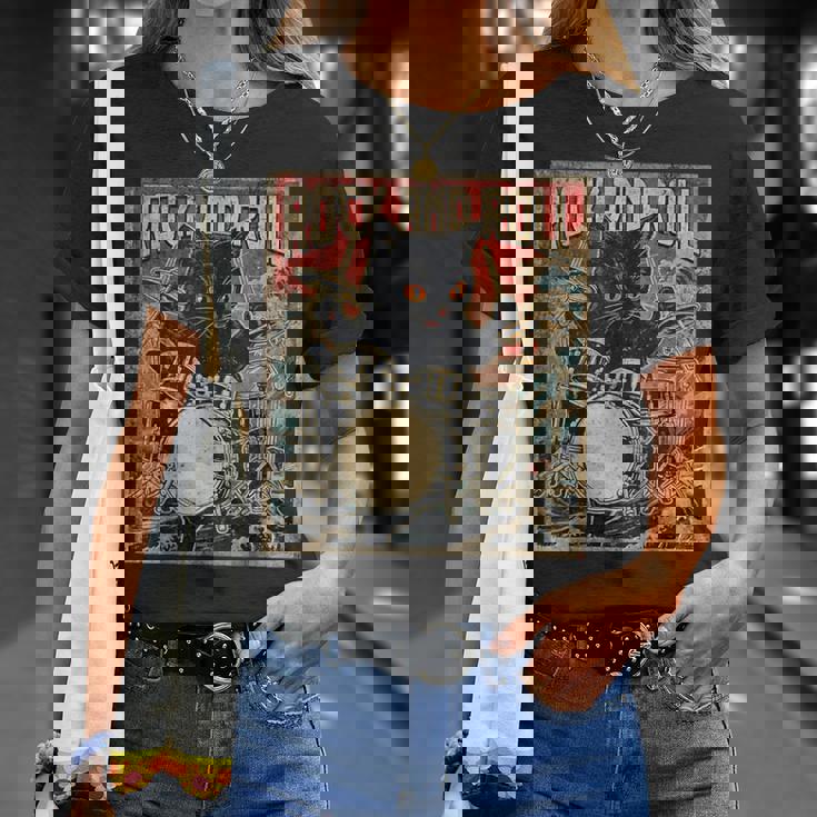 猫 演奏 ドラム ロック オン ヴィンテージ ロック ドラマー 猫 Tシャツ 彼女への贈り物