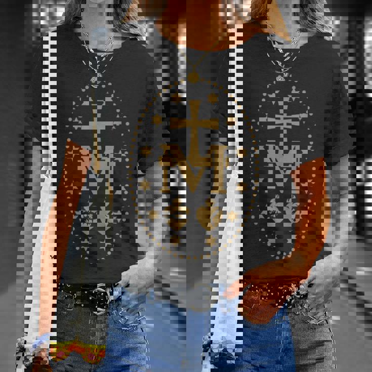 聖母マリアの奇跡のメダル カトリック聖母 Tシャツ 彼女への贈り物