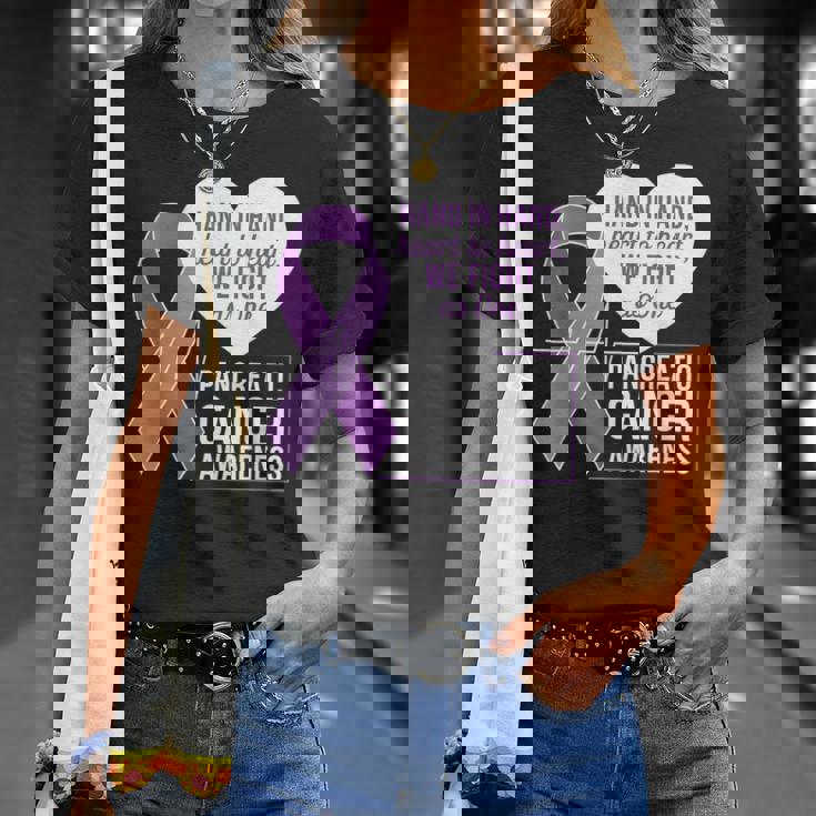 膵臓がん啓発 ハートトゥハート パープルリボン Tシャツ 彼女への贈り物