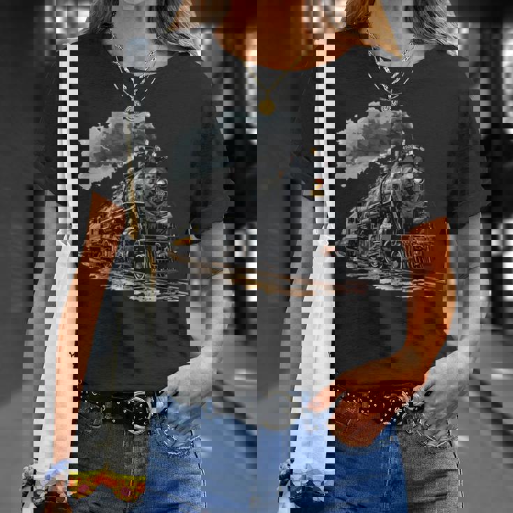 蒸気機関車 鉄道 機関車 ギフト 蒸気機関車 長袖tシャツ Tシャツ 彼女への贈り物