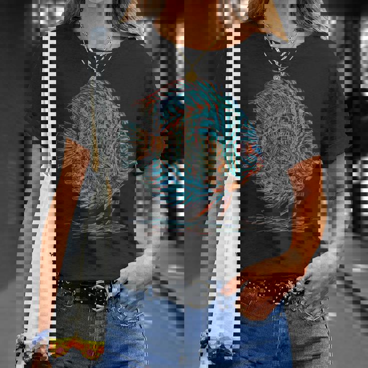 青 円盤魚 アクアリウム フィッシュキーパー Tシャツ 彼女への贈り物