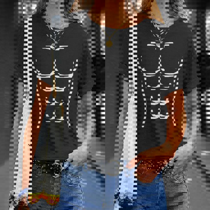 面白いシックスパック腹筋のアウトラインフィットネスデザイン Tシャツ 彼女への贈り物