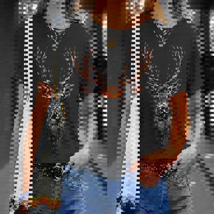 鹿角狩猟鹿トナカイ赤鹿角ハンター Tシャツ 彼女への贈り物