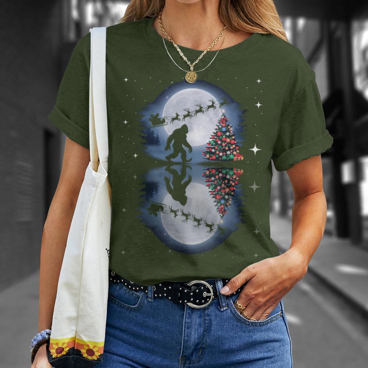 Bigfoot Christmas Santa Sleigh Reindeer T-Shirt Gifts for Her