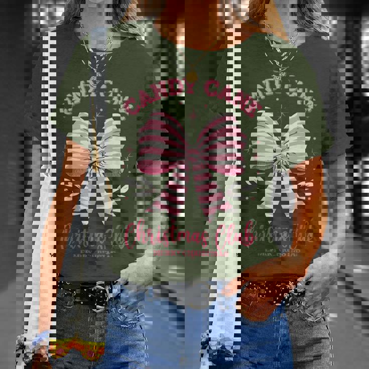 Pink Candy Cane Christmas Club Cute Coquette Bow Girl T-Shirt Gifts for Her