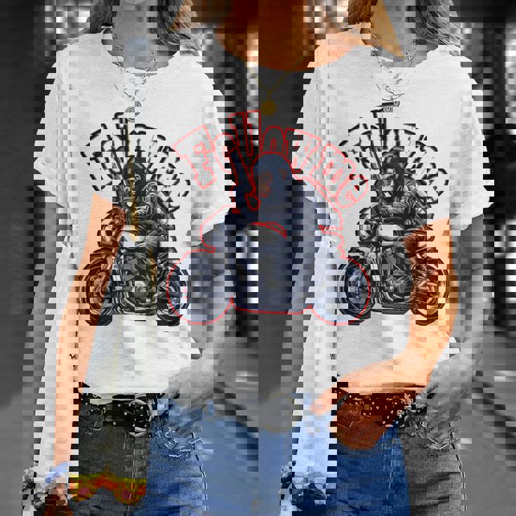 Followmeバイクに乗るゴリラのバックプリントデザイン Tシャツ 彼女への贈り物
