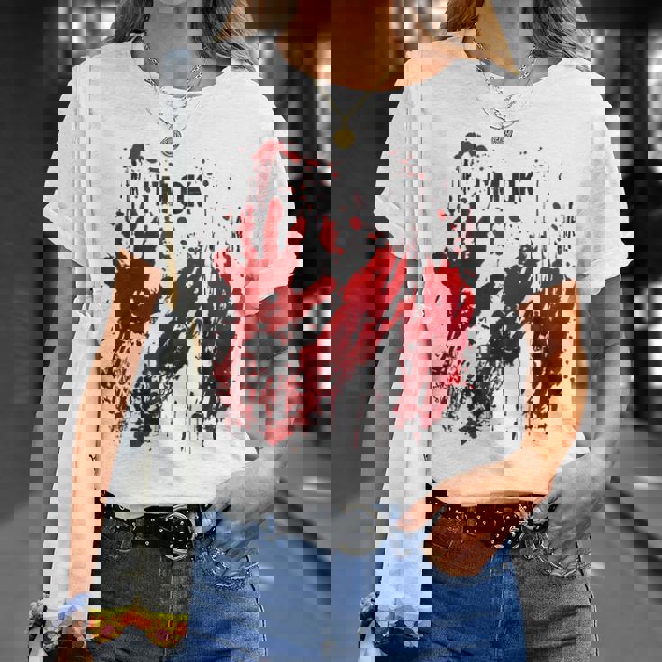 I'm Ok シャツ 血まみれ シャツ 手 血のはね 血 ステンド Tシャツ 彼女への贈り物