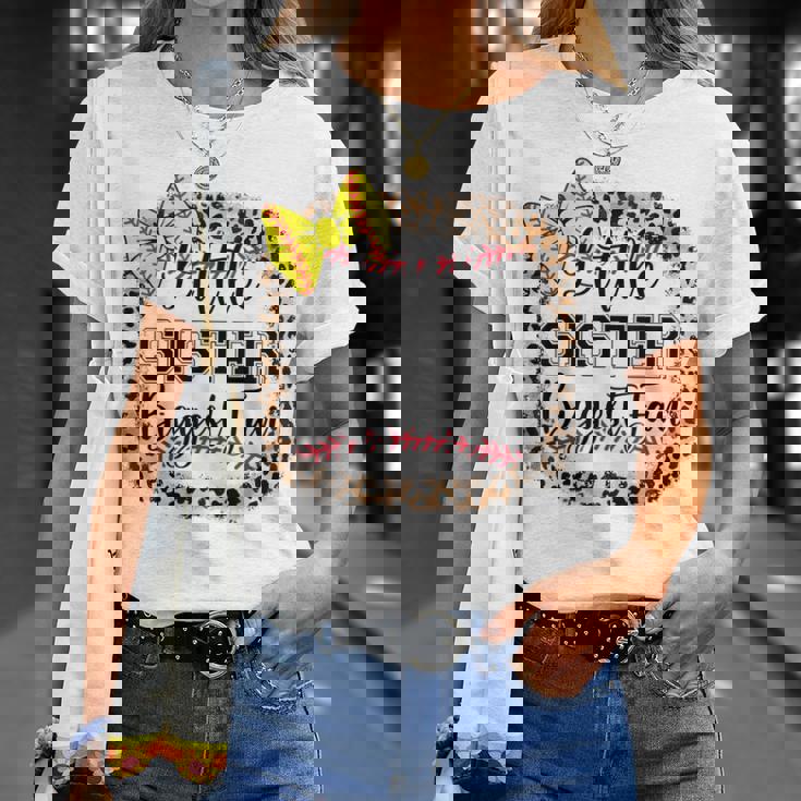 Little Sister Biggest Fan Softball Bow Catcher N Girl Mom T-Shirt Gifts for Her