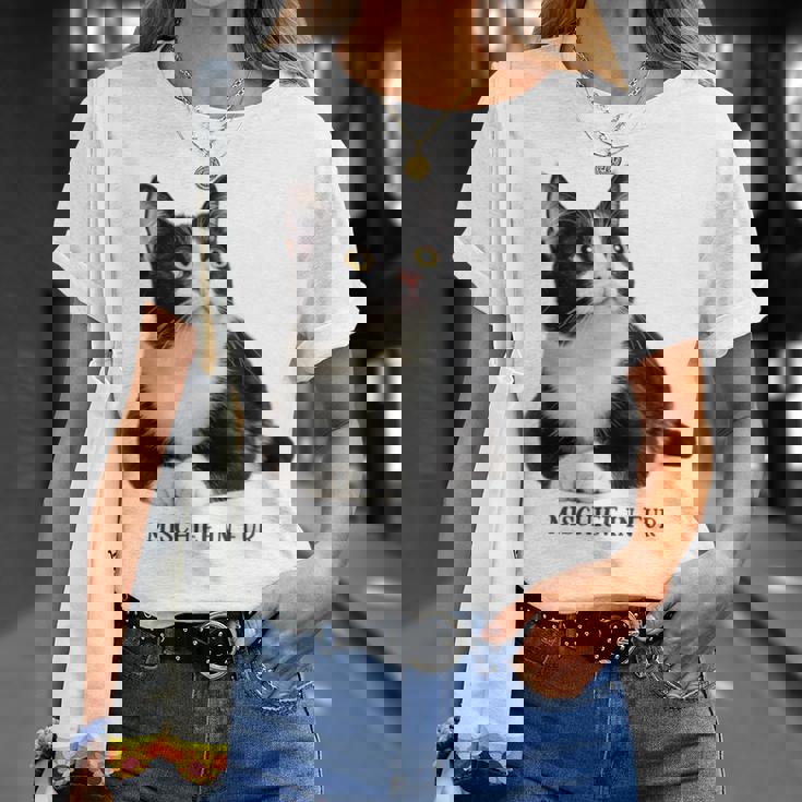 Mischief In Fur 猫写真 ハチワレ猫 黒白猫 猫好き ネタ 猫しもべ 猫飼い 猫依存症 長袖tシャツ Tシャツ 彼女への贈り物