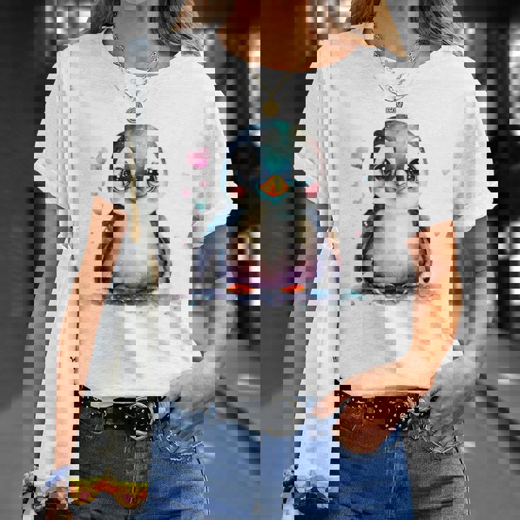 ちょっと可愛い赤ちゃんペンギンの鳥とハートのペンギン。 Tシャツ 彼女への贈り物