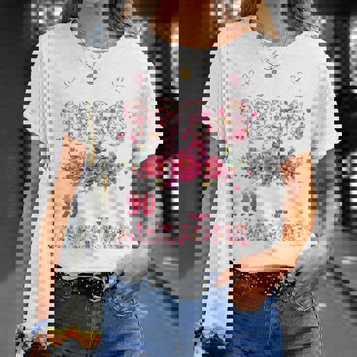 オンバック 90歳 1936年3月 花柄 90歳の誕生日 Tシャツ 彼女への贈り物