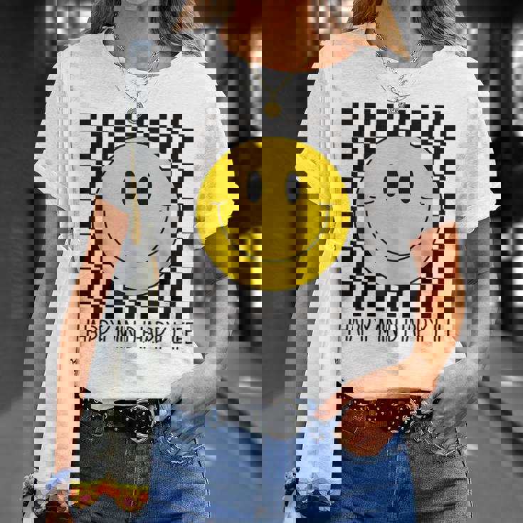 ハッピーマインド ハッピーライフ 70年代 スマイルチェック ハッピースマイルフェイス Tシャツ 彼女への贈り物
