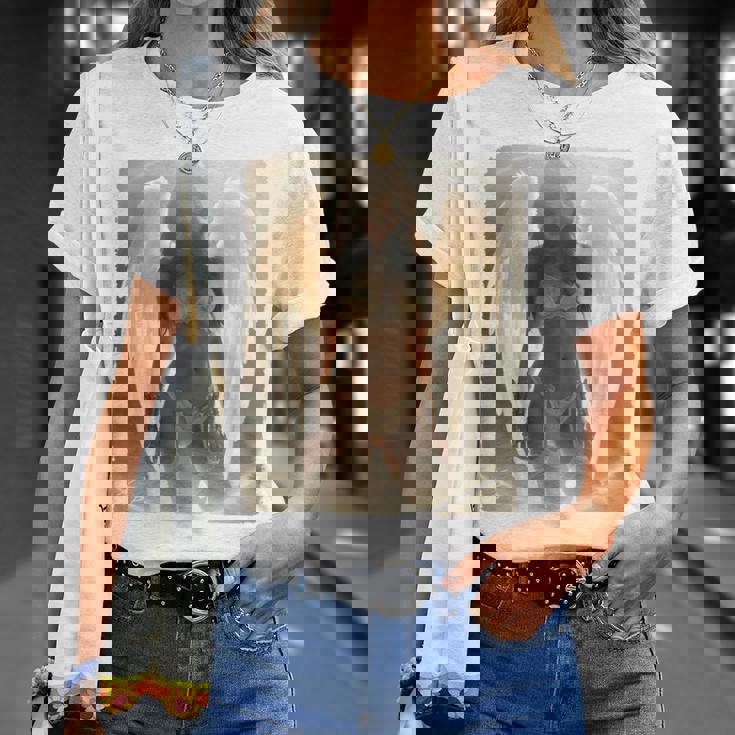 バックプリントtシャツ セクシーなブルネットエンジェルピンナップガール 長袖tシャツ Tシャツ 彼女への贈り物