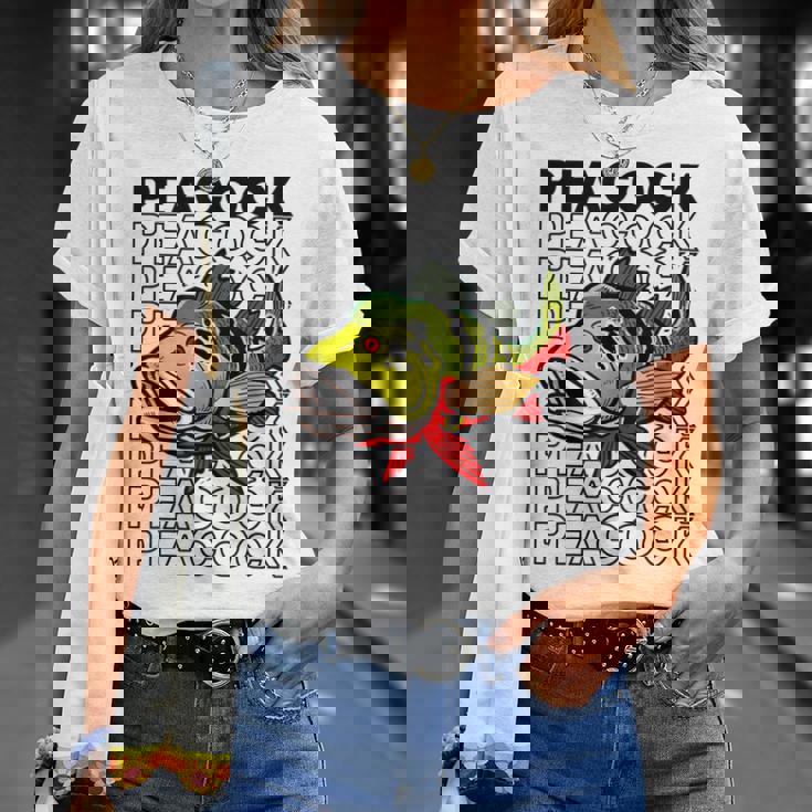 ピーコックバス 80 年代スタイルのモンスターフィッシュキーパー Tシャツ 彼女への贈り物