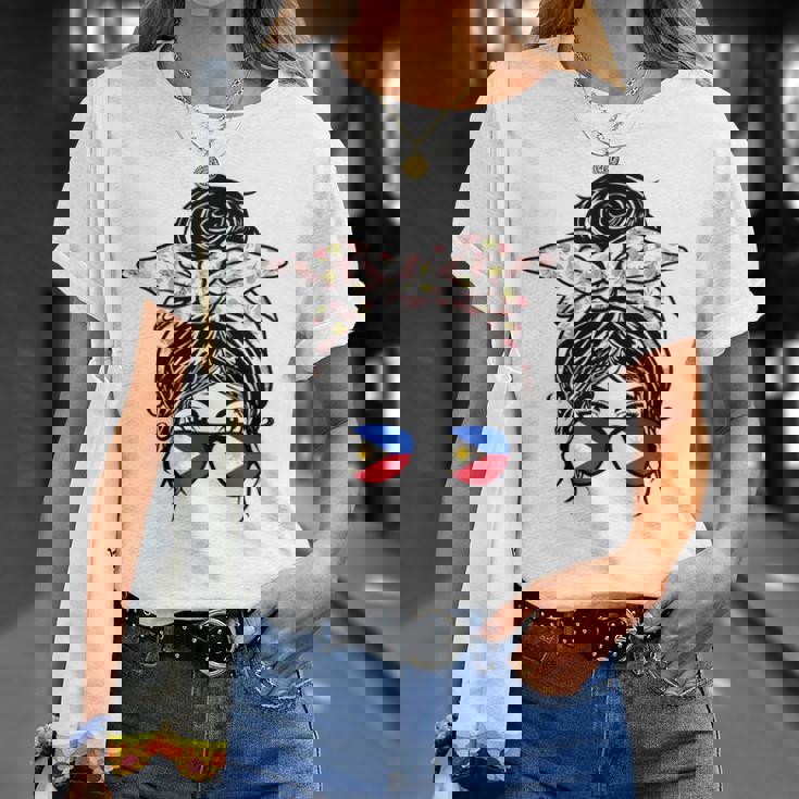 フィリピン 散らかった団子 バンダナ付き フィリピン国旗グラス 長袖tシャツ Tシャツ 彼女への贈り物