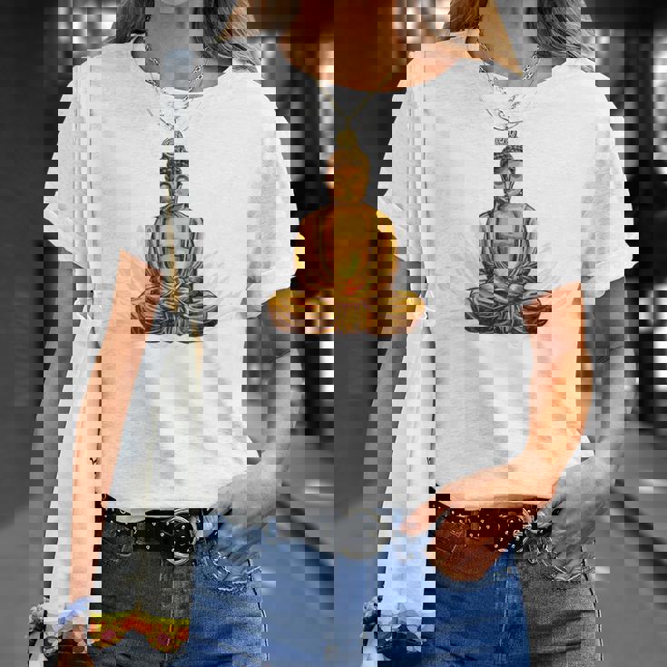 ブッダ 国際ヨガデー バックプリント Tシャツ 彼女への贈り物