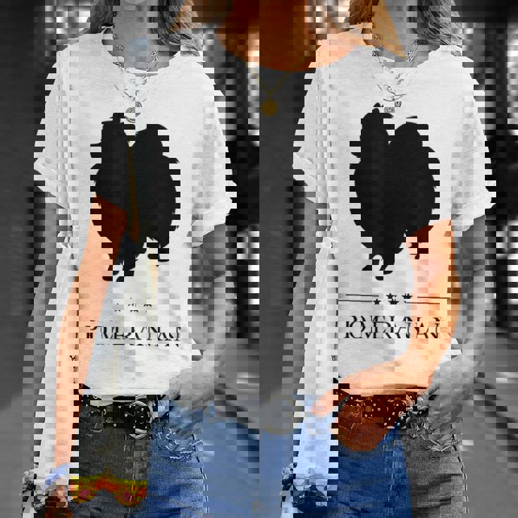 ポメラニアンブラックシルエット Tシャツ 彼女への贈り物