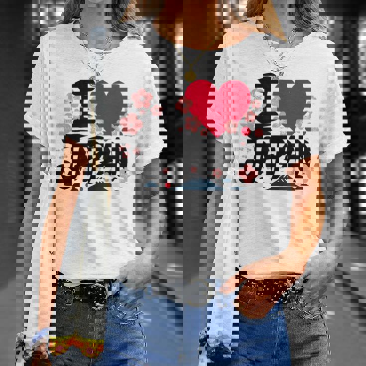 日本人 I Love Japan 桜 旗 富士山 旅行 Tシャツ 彼女への贈り物