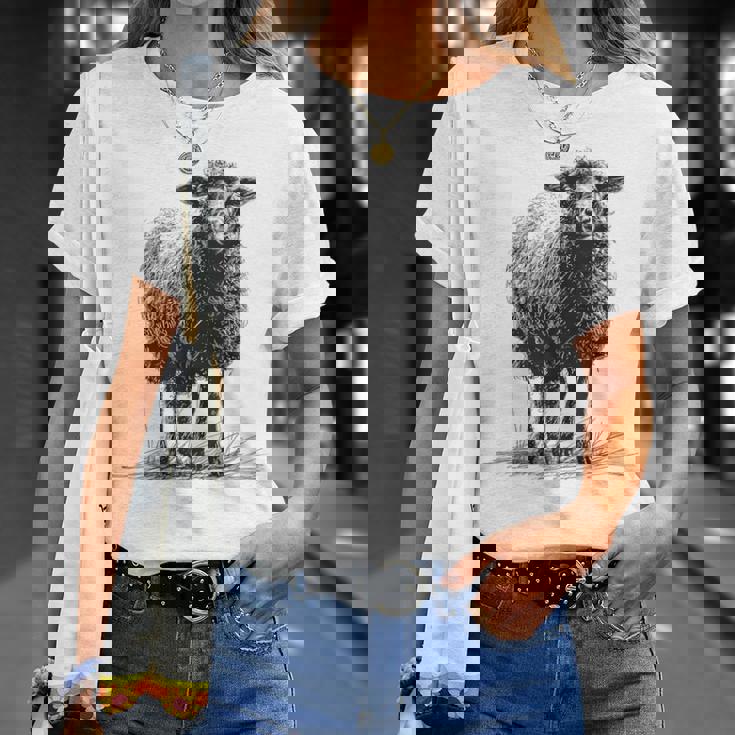 羊 アニマルプリント 動物園 ドローイング アート 絵画 羊 Tシャツ 彼女への贈り物