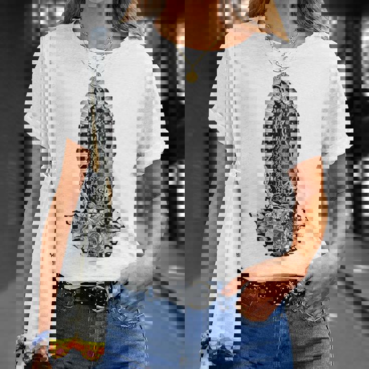 聖母デグアダルーペ サンマリア バックプリント クリスチャン Tシャツ 彼女への贈り物