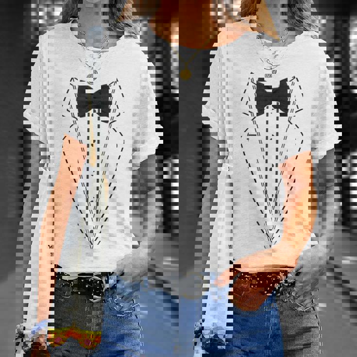 蝶ネクタイ付きホワイトtシャツ タキシード 面白いシャツ Tシャツ 彼女への贈り物